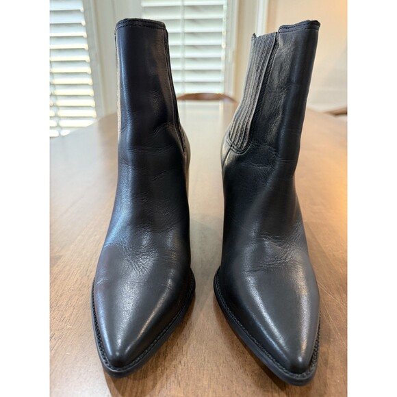 Steve Madden Hutson Leather Ankle Booties Black Pointed Toe Block Heel Women 6 - Picture 7 of 13